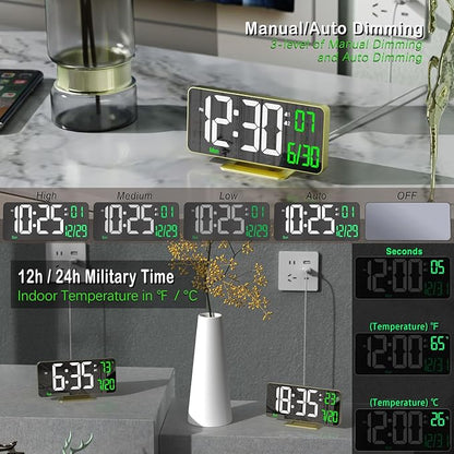 KOSUMOSU Desk Clock for Bedroom Accessories 6.7in Gold Digital Alarm Clock