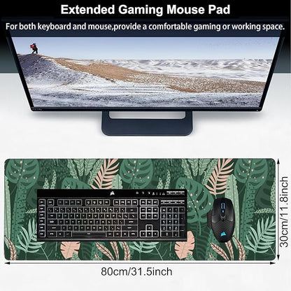Tropical Plants and Leaves Desk Mat, Large Tropical Palm Leaves Gaming Keyboard