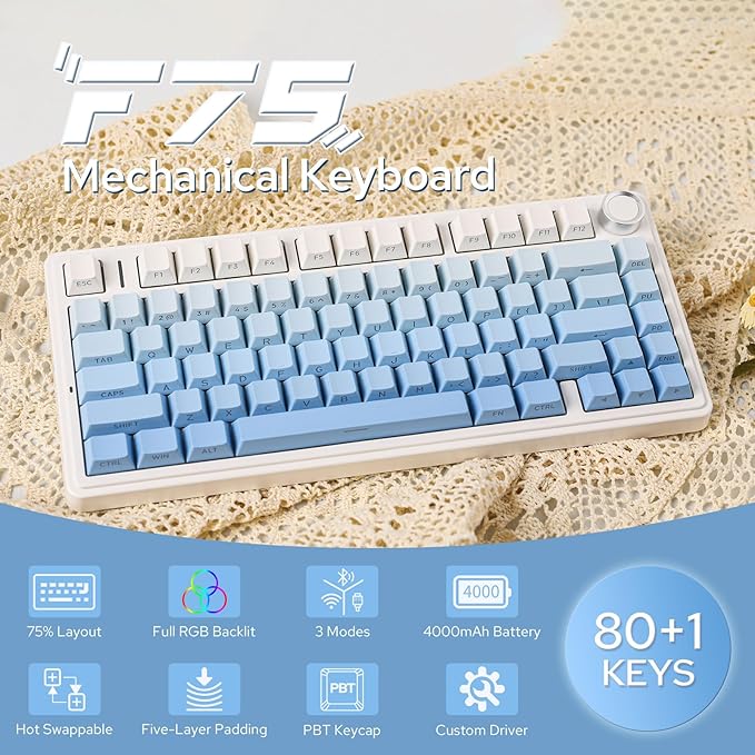 EPOMAKER x Aula F75 Gasket Mechanical Keyboard, 75% Wireless Hot Swappable