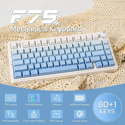 EPOMAKER x Aula F75 Gasket Mechanical Keyboard, 75% Wireless Hot Swappable