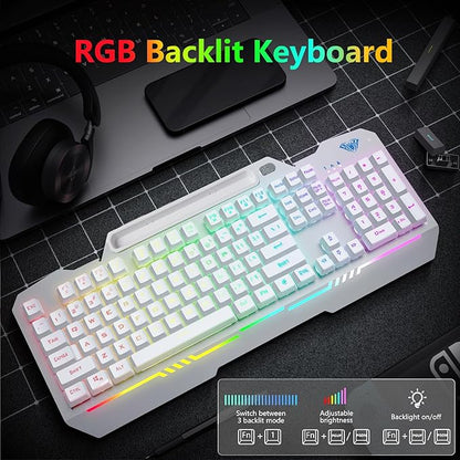 AULA Gaming Keyboard, T102 104 Keys Keyboard and Mouse Combo, USB Wired