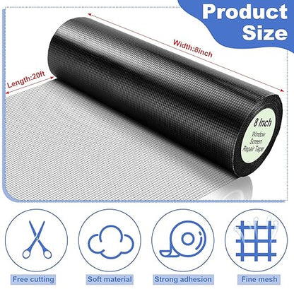 Extra Wide 8 inch x 20 ft Window Screen Tape Mesh Repair Strong Adhesive