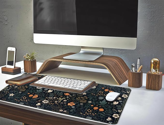 Cute Dark Floral Desk Mat Vintage Flowers Plant Mouse Pad XXL Large Extended
