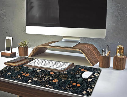 Cute Dark Floral Desk Mat Vintage Flowers Plant Mouse Pad XXL Large Extended