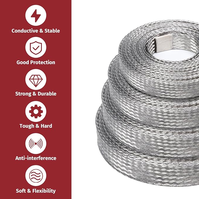 Tinned Copper Metal Braid Sleeving Wire Shielding Sleeve Braided Copper Ground