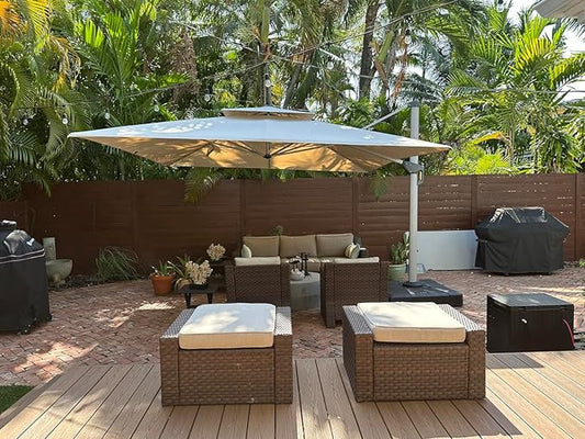 PURPLE LEAF 10ft Patio Umbrella Outdoor Square Large Cantilever Windproof Offset and Heavy Duty Sun Umbrella for Garden Deck Pool, Beige