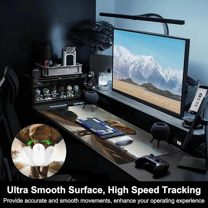 Mouse Pad, Large Walking Elephant Desk Mat, Extended Non-Slip Gaming Keyboard