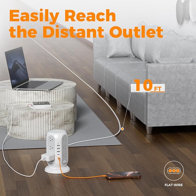 TESSAN Tower Power Strip with Individual Switches, Surge Protector with 12