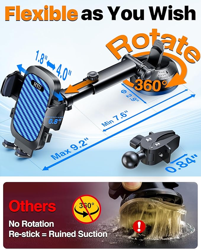 HTU 2025 Best Car Phone Holder 【Ultimate 5-in-1 & Upgraded 100+LBS Strongest