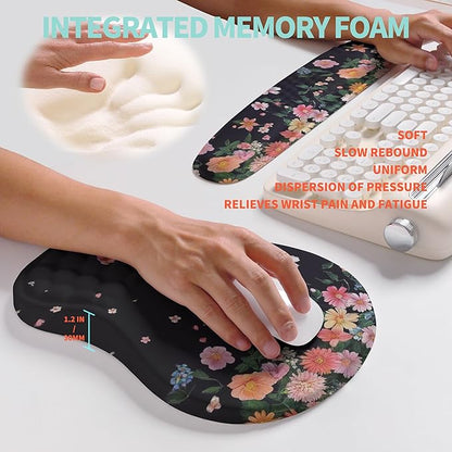 2-in-1 Ergonomic Set, Wave Rise Keyboard Wrist Rest and Massage Bulge Slope