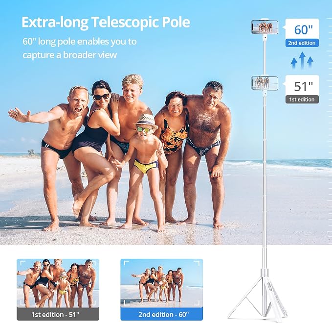 ATUMTEK 60" Selfie Stick Tripod, All in One Extendable Phone Tripod Stand