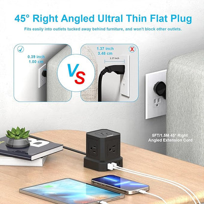Power Strip with USB, USB C Power Strip with 5 Outlets, 2 USB-C & 2 USB-A