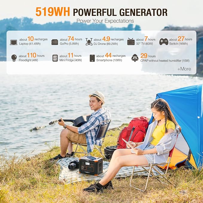 500W Portable Power Station, GRECELL Solar Generator 519Wh Lithium Battery