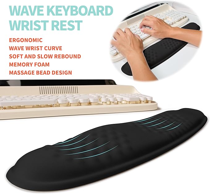 2-in-1 Ergonomic Set, Wave Rise Keyboard Wrist Rest and Massage Bulge Slope