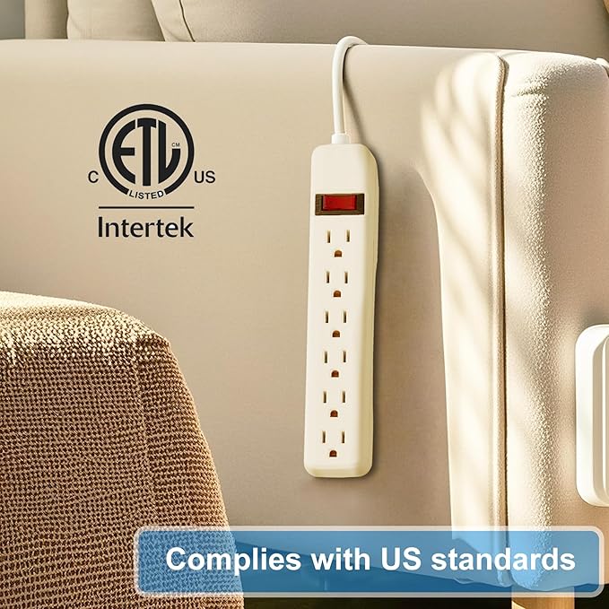 6-Outlet Surge Protector 2pk – 250 Joules, 2ft Cord, 1875W Max – Right Angle
