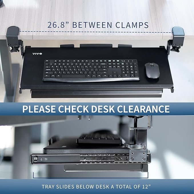 VIVO Large Height Adjustable Clamp-on Keyboard Tray, Extra Sturdy Pull Out