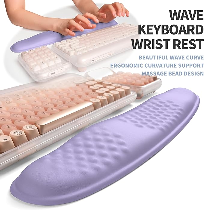 2-in-1 Ergonomic Set, Wave Keyboard Wrist Rest and Massage Slope Mouse Pad