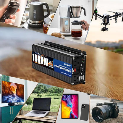 LVYUAN 1000 Watt Pure Sine Wave Power Inverter 12V to 110V/120V DC to AC