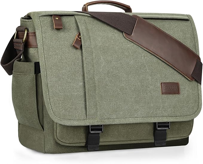 ESTARER Men's Messenger Bag 17.3 Inch, Water-resistant Canvas Laptop Bag