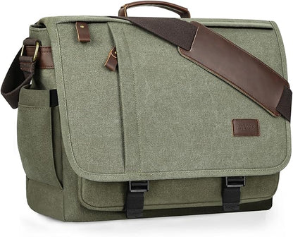 ESTARER Men's Messenger Bag 17.3 Inch, Water-resistant Canvas Laptop Bag