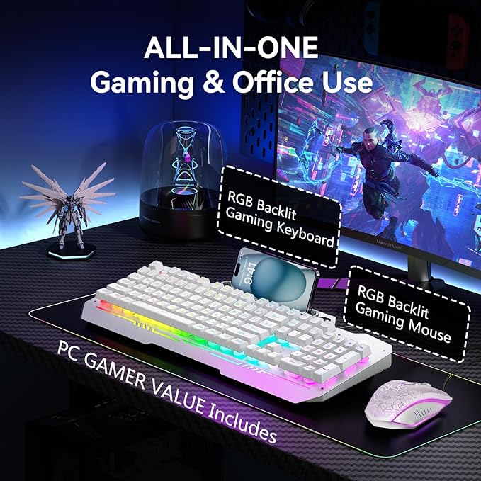 AULA Gaming Keyboard, T102 104 Keys Keyboard and Mouse Combo, USB Wired