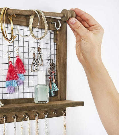 Rustic Jewelry Organizer with Bracelet Rod Wall Mounted