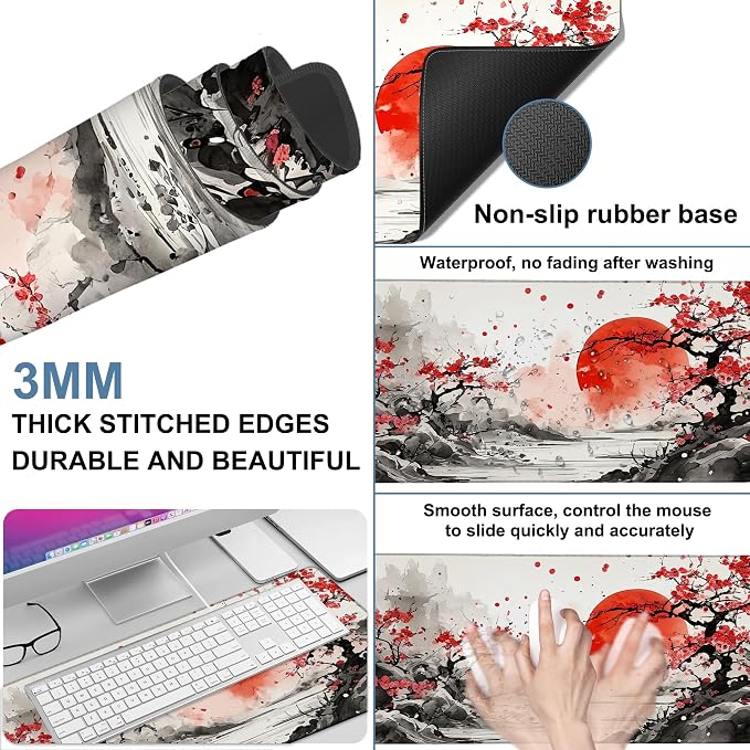 Large Mouse Pad Ink Painting Gaming Desk Pad Computer Keyboard Non-Slip