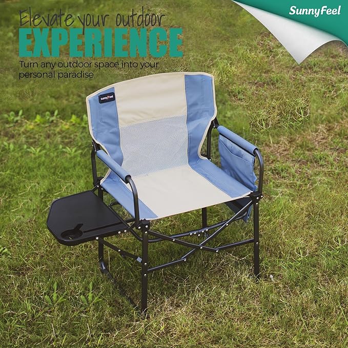 SUNNYFEEL Camping Directors Chair, Heavy Duty,Oversized Portable Folding Chair with Side Table, Pocket for Beach, Fishing,Trip,Picnic,Lawn,Concert Outdoor Foldable Camp Chairs