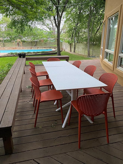 2xhome Set of 2 Patio Dining Chairs | Modern Stackable Outdoor Pool Side Chair | Weather Resistant Plastic for Yard, Porch, Balcony, Kitchen, Orange