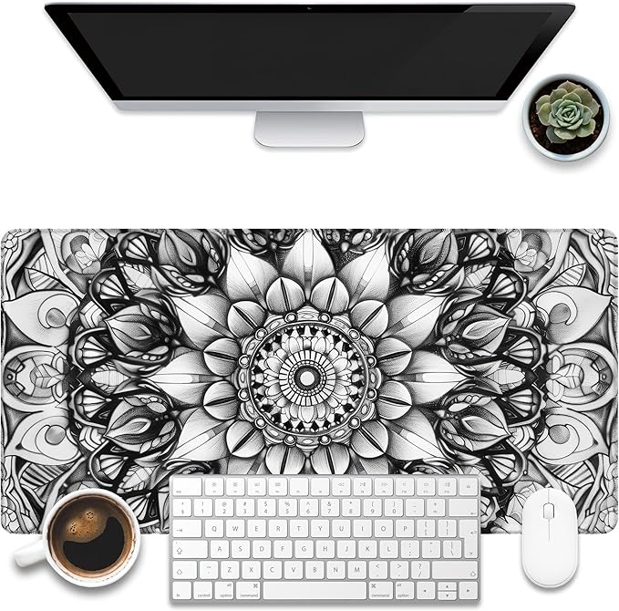 Large Gaming Mouse Pad for Desk, Mandala Flower Desk Pad, 31.5"x15.7" Extended
