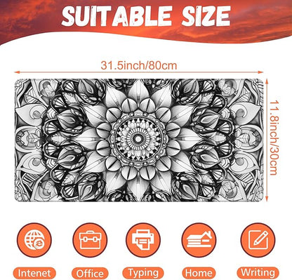 Large Gaming Mouse Pad for Desk, Mandala Flower Desk Pad, 31.5"x15.7" Extended