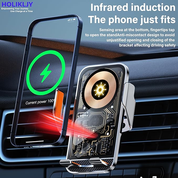 Car Phone Holder Charger Wireless Cell Phone Car Mount - 15W Fast Charging