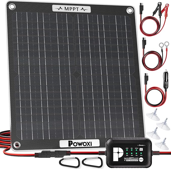 POWOXI 30W Solar Battery Charger: 12V Solar Car Battery Trickle Maintainer