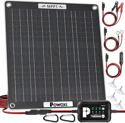 POWOXI 30W Solar Battery Charger: 12V Solar Car Battery Trickle Maintainer