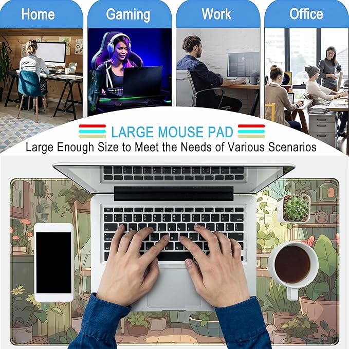 Cute Desk Mat Green Plants Gaming Mouse Pad XXL Large Extended Sage Laptop