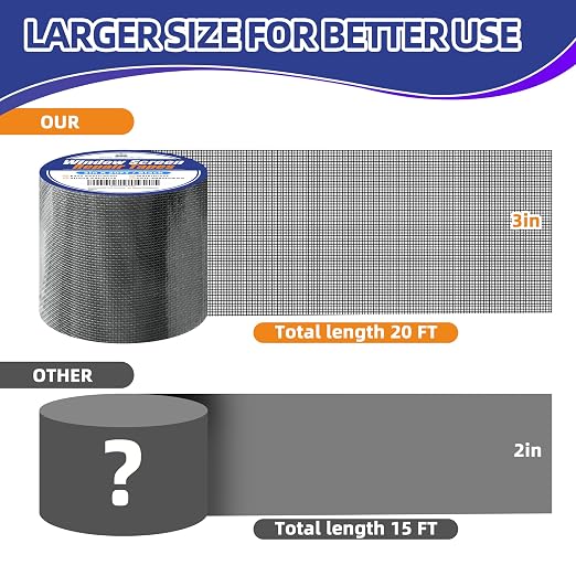 KING MOUNTAIN Black Window Screen Repair Tape, 3inX20FT Heavy Duty Screen