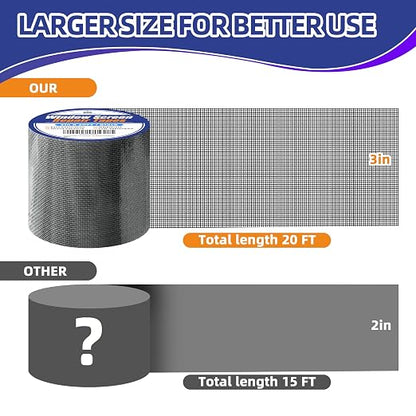 KING MOUNTAIN Black Window Screen Repair Tape, 3inX20FT Heavy Duty Screen