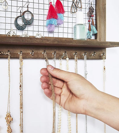 Rustic Jewelry Organizer with Bracelet Rod Wall Mounted