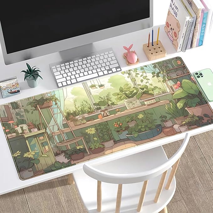Cute Desk Mat Green Plants Gaming Mouse Pad XXL Large Extended Sage Laptop