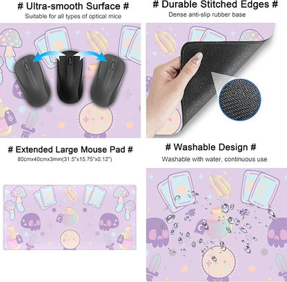 Kawaii Purple Desk Mat, Cute Witchy Elements Mouse Pad, Desk Pad Mystical Goth