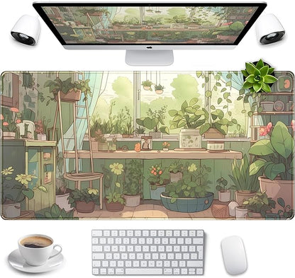 Cute Desk Mat Green Plants Gaming Mouse Pad XXL Large Extended Sage Laptop
