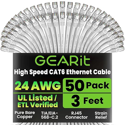 GEARit Cat 6 Ethernet Cable Cat6 Network Patch, Snagless Cord, Internet