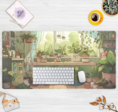 Cute Desk Mat Green Plants Gaming Mouse Pad XXL Large Extended Sage Laptop