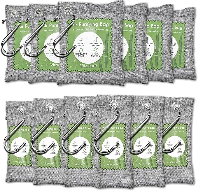 12 Pack Bamboo Air Purifying Bag, Activated Charcoal Bags Odor Absorber