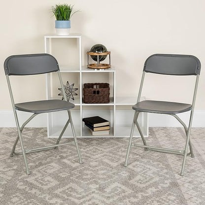 Flash Furniture Hercules Series Plastic Folding Chair - Grey - 2 Pack 650LB Weight Capacity Comfortable Event Chair-Lightweight Folding Chair