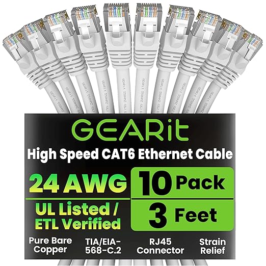 GEARit Cat 6 Ethernet Cable Cat6 Network Patch, Snagless Cord, Internet