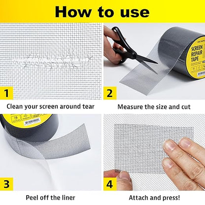 Grey Window Screen Repair Tape, 2 in X 15 FT, Screen Repair Kit