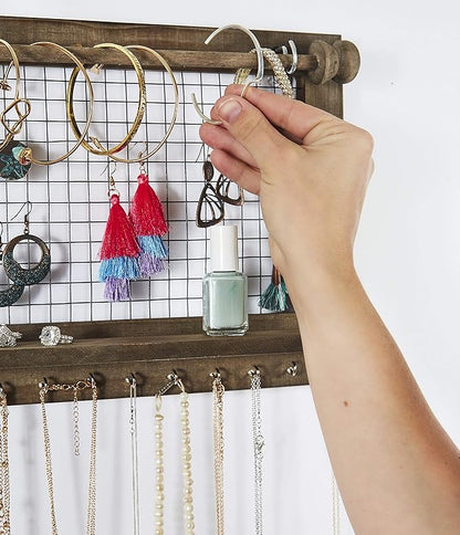 Rustic Jewelry Organizer with Bracelet Rod Wall Mounted