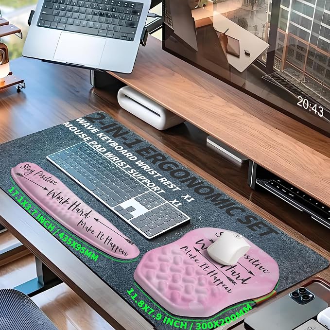 2-in-1 Ergonomic Set, Wave Keyboard Wrist Rest and Massage Slope Mouse Pad