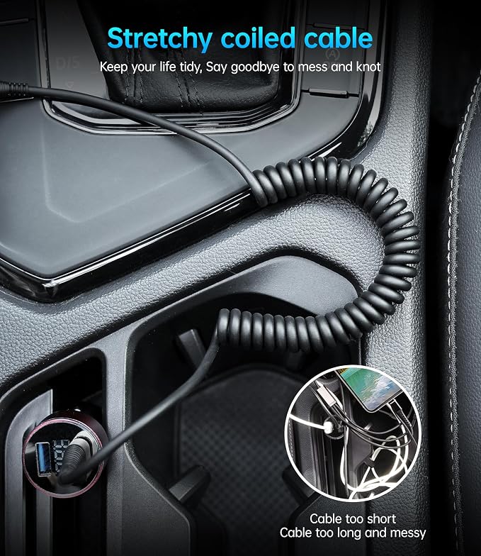 USB C Cable 3A Fast Charging 5FT Coiled USBC to USBC Charger Cable